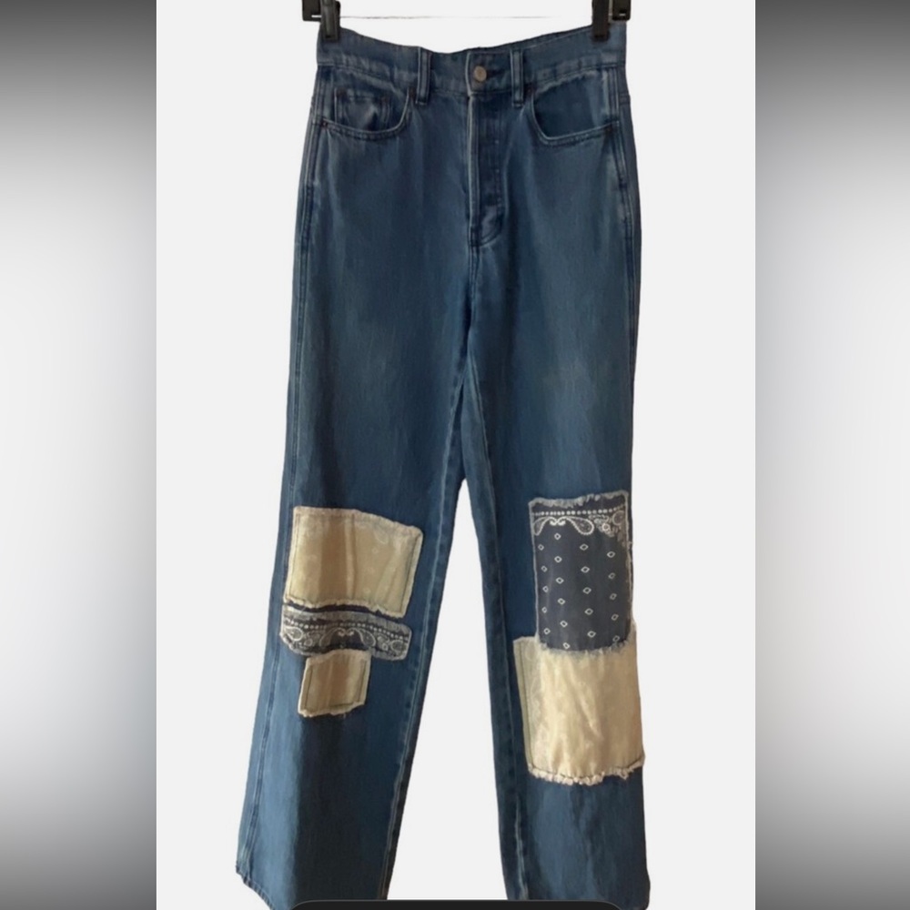 PacSun Jeans Women’s 28 Bandana Patch High Waisted Baggy Fly Button Y2K flare